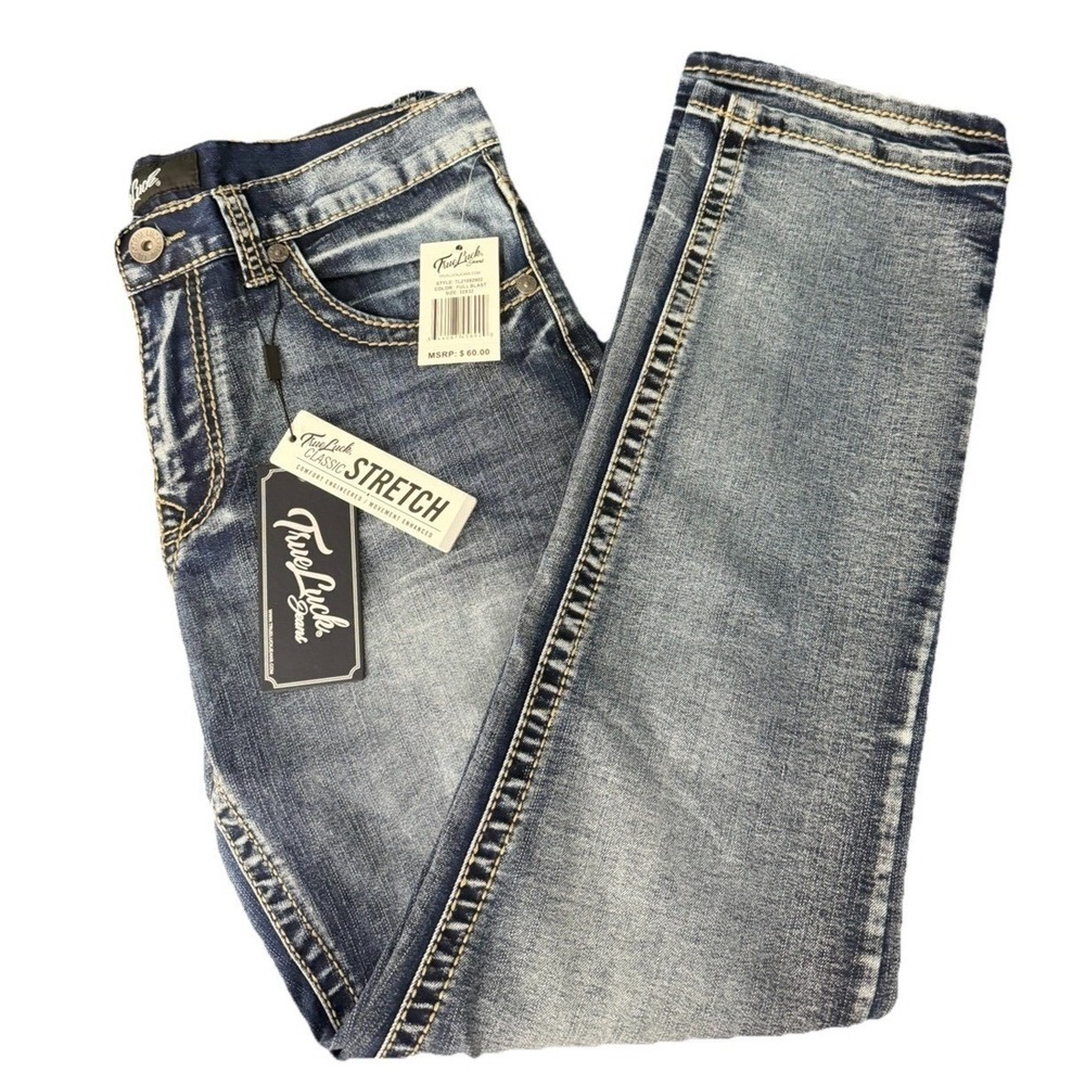 True Luck Men's Classic Stretch Comfort Full/blast Blue Jeans Size 32X32 New
